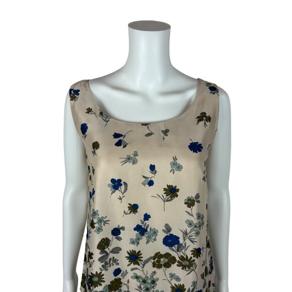 Vintage 60s Floral Dress Women's Small Blue Border Print Acetate Thin Shift - Picture 3 of 10